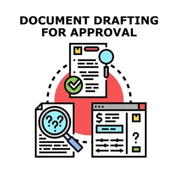 Document drafting review and approval processing concept Illustrazione stock