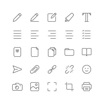 Document editing, font, sorting and media attach icons Stock Illustration