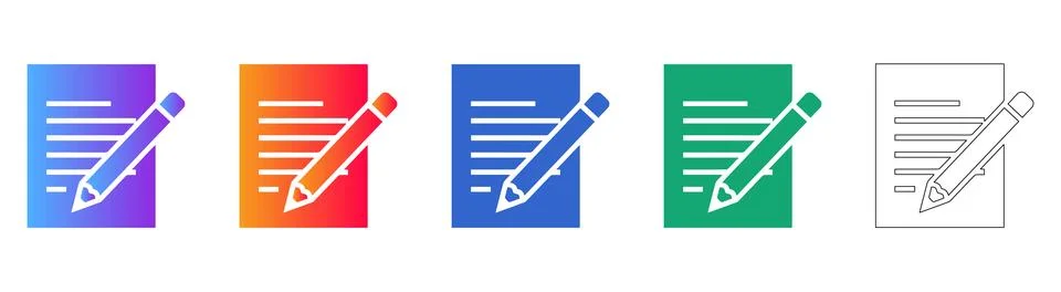 Document Editing Icon Set in Gradient and Line Art Stock Illustration
