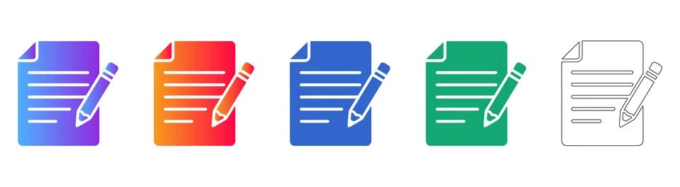 Document Editing Icon Set with Pencil Symbol Stock Illustration