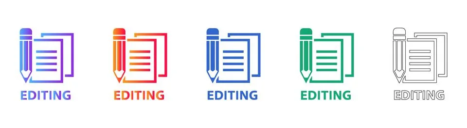 Document Editing Icon Set with Pencil Stock Illustration