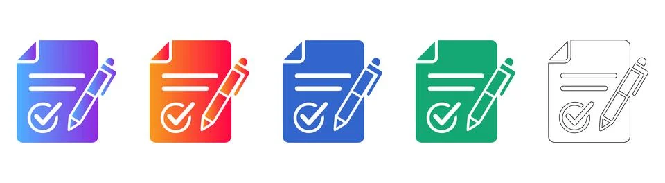 Document Editing Icons with Pen and Checkmark イラスト素材