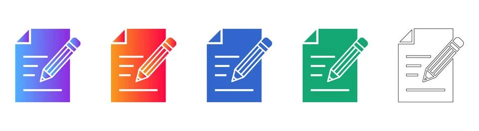 Document Editing Icons with Pencil Stock Illustration