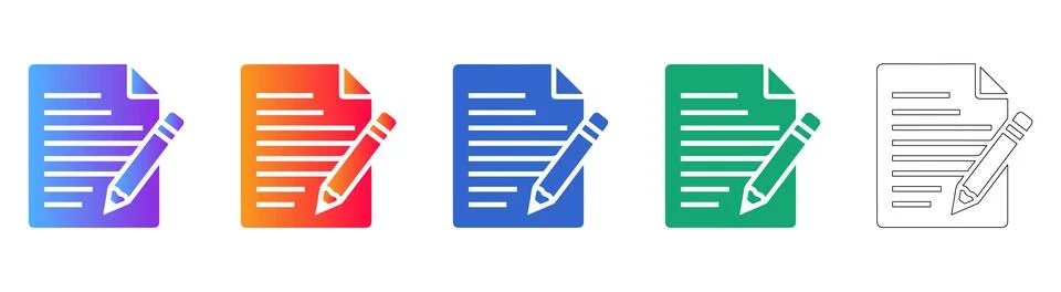 Document Editing Note Icon Set Stock Illustration
