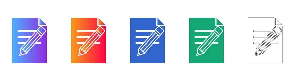 Document Editing Pencil Icon Set Stock Illustration
