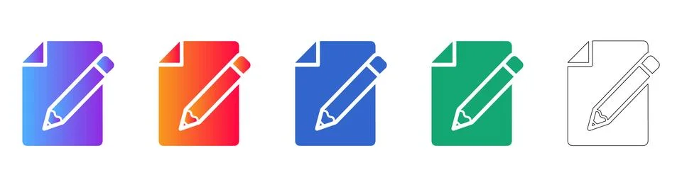 Document Editing Pencil Icons Set Stock Illustration