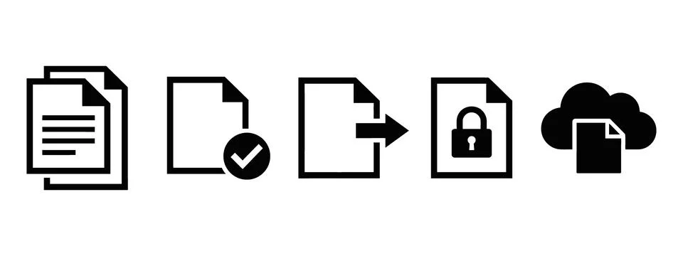 Document encryption and cloud upload process icons Vector Stock Illustration