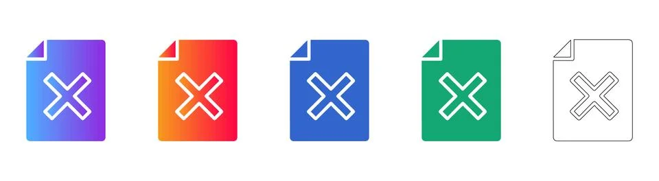 Document Error and Cancellation Icon Set with Cross Mark イラスト素材