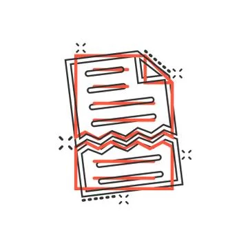 Document error icon in comic style. Broken report cartoon vector illustration 스톡 일러스트