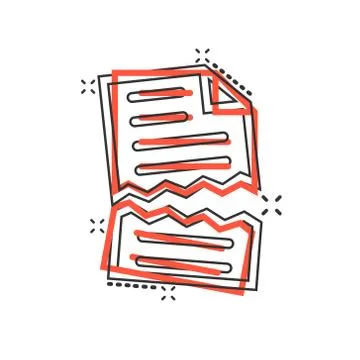 Document error icon in comic style. Broken report cartoon vector illustration Illustrazione stock