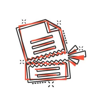 Document error icon in comic style. Broken report cartoon vector illustration Ilustración de archivo