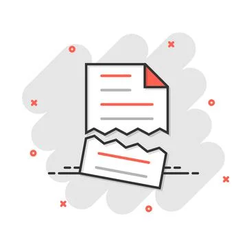 Document error icon in comic style. Broken report cartoon vector illustration Ilustración de archivo