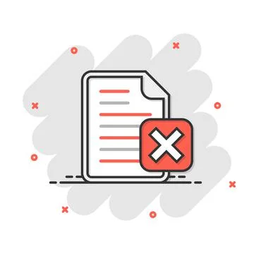 Document error icon in comic style. Broken report cartoon vector illustration Illustrazione stock
