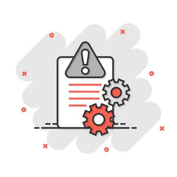 Document error icon in comic style. Broken report cartoon vector illustration Illustrazione stock