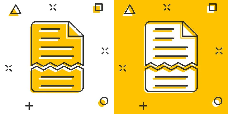 Document error icon in comic style. Broken report cartoon vector illustration Illustrazione stock