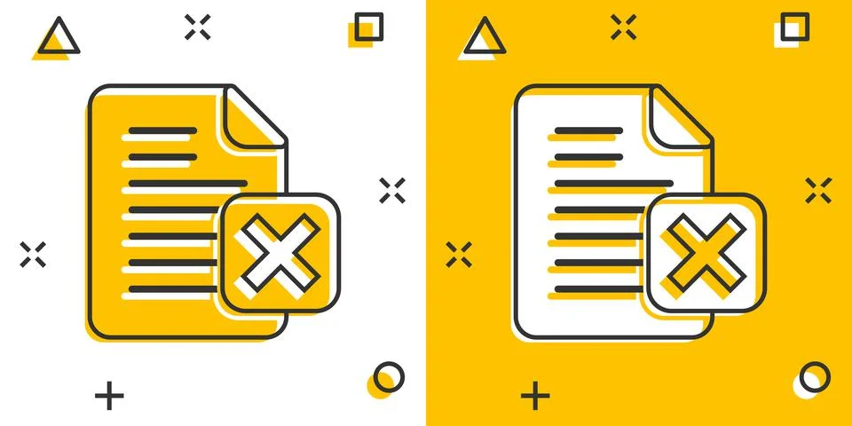 Document error icon in comic style. Broken report cartoon vector illustration Stock Illustration