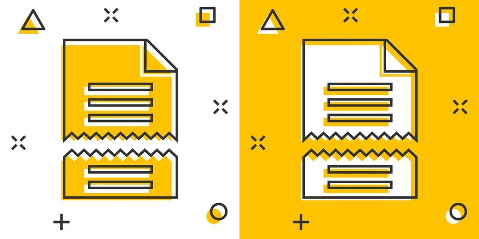 Document error icon in comic style. Broken report cartoon vector illustration Illustrazione stock