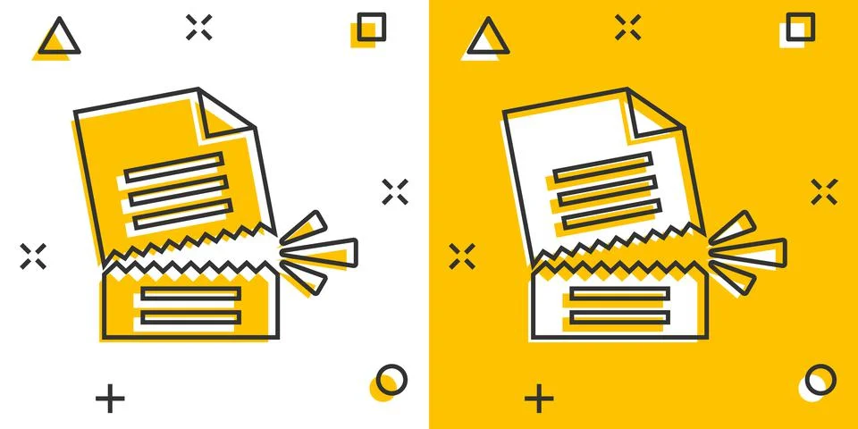 Document error icon in comic style. Broken report cartoon vector illustration Stock Illustration