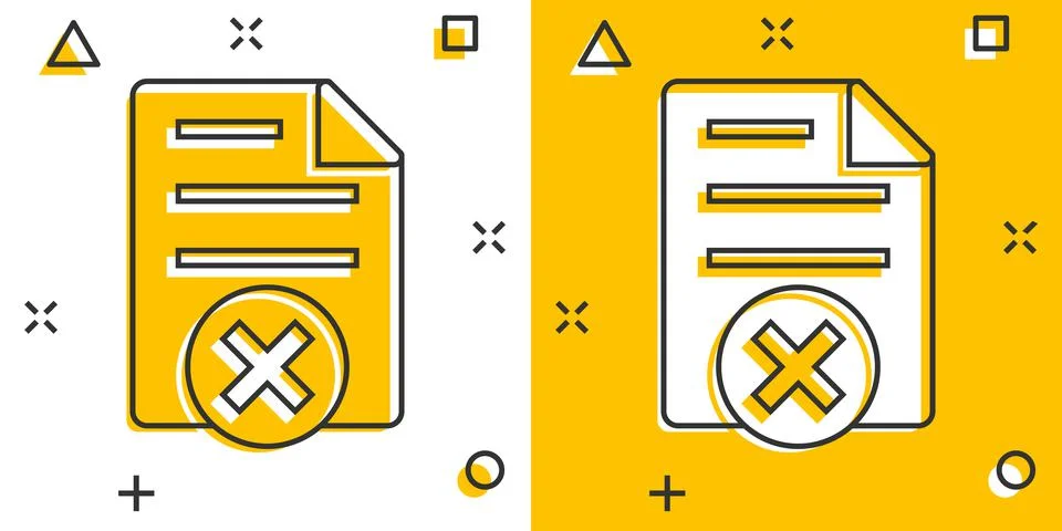 Document error icon in comic style. Broken report cartoon vector illustration Illustrazione stock