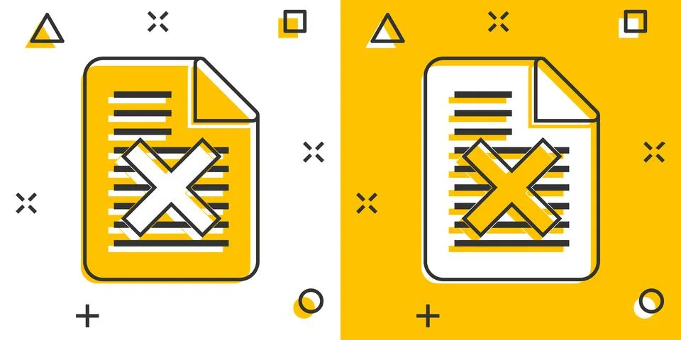 Document error icon in comic style. Broken report cartoon vector illustration Stock Illustration