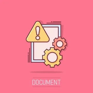 Document error icon in comic style. Broken report cartoon vector illustrati.. Stock Illustration