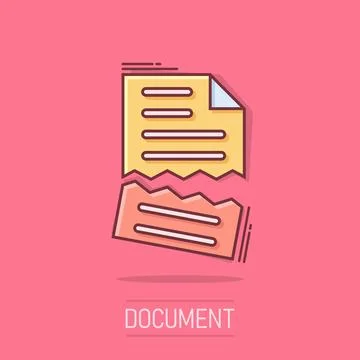 Document error icon in comic style. Broken report cartoon vector illustrati.. Illustrazione stock