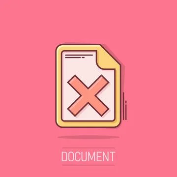 Document error icon in comic style. Broken report cartoon vector illustrati.. Ilustración de archivo