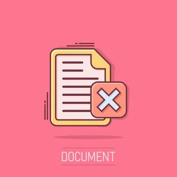 Document error icon in comic style. Broken report cartoon vector illustrati.. Ilustración de archivo