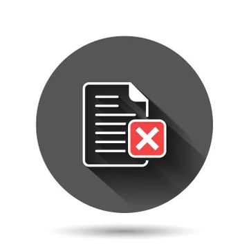 Document error icon in flat style. Broken report vector illustration on black Illustrazione stock