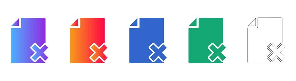 Document Error Icon Set with Cross Mark Illustrazione stock