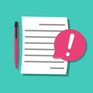 Document error warning. Text file and notification, flat design, exclamation Stock Illustration