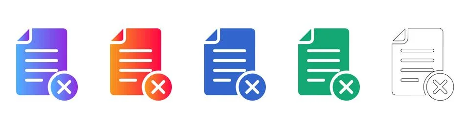 Document Error X Icon Set Stock Illustration