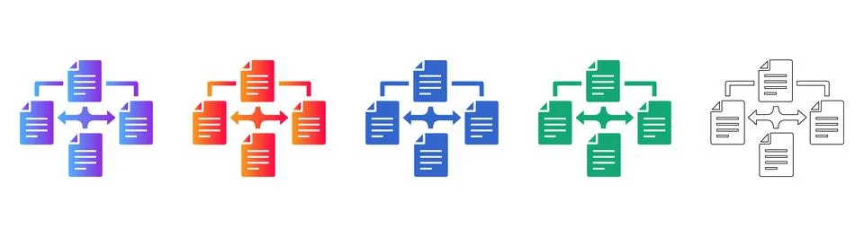 Document Exchange and Information Sharing Network Icon Set 스톡 일러스트