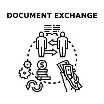 Document exchange with information and financial transactions Stock Illustration