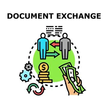 Document exchange with information and financial transactions Stock Illustration