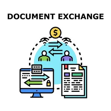 Document exchange process digital information transfer concept 库存插图