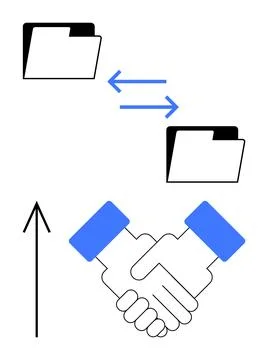 Document exchange process with handshake and file transfer icon depicting c.. Stock Illustration