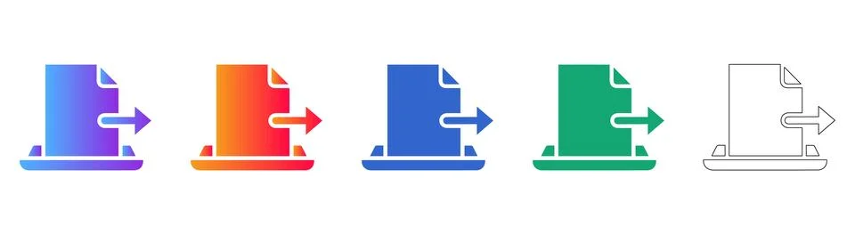 Document Export Icons in Four Gradients and One Outline Stock Illustration