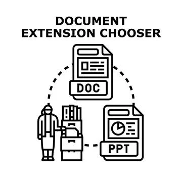 Document extension chooser illustrating file format options Stock Illustration