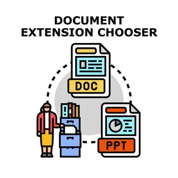 Document extension chooser illustrating file format options Stock Illustration