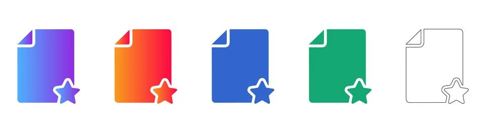 Document Favorite Icon Set with Star Symbol for Marking Important Files Stockillustratie