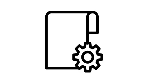 A document featuring a gear wheel alongside a sheet of paper. Stock Footage 334834386