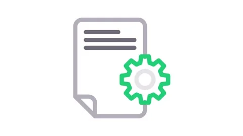 Document featuring a gear wheel icon, symbolizing technology and innovation. Stock Footage 334834239