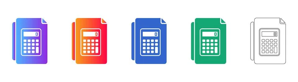 Document File with Calculator Icon Set Stock Illustration