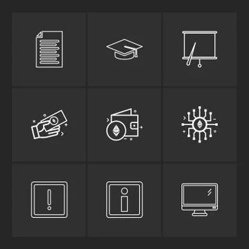 Document , file , convocation cap , board , chart , monitor , ic,  wallet , m Stock Illustration