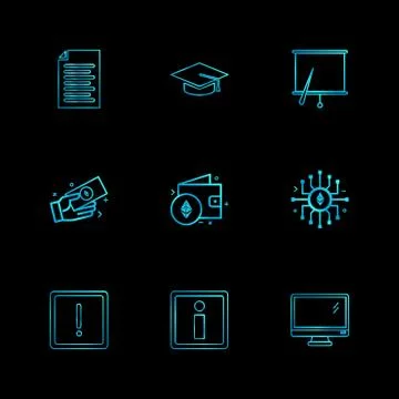 Document , file , convocation cap , board , chart , monitor , ic,  wallet , m Stock Illustration