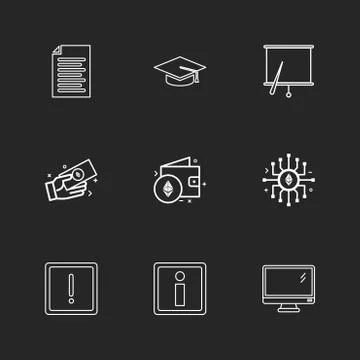 Document , file , convocation cap , board , chart , monitor , ic,  wallet , m Stock Illustration
