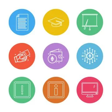 Document , file , convocation cap , board , chart , monitor , ic,  wallet , m Stock Illustration