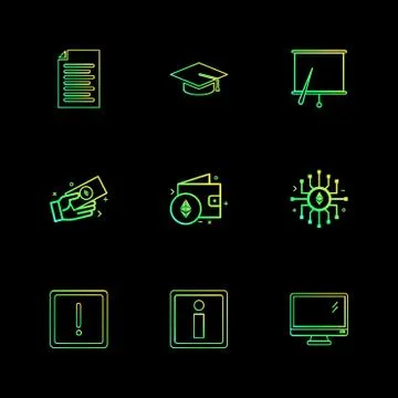 Document , file , convocation cap , board , chart , monitor , ic,  wallet , m Stock Illustration