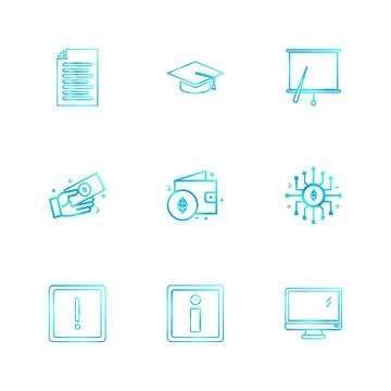 Document , file , convocation cap , board , chart , monitor , ic,  wallet , m Stock Illustration